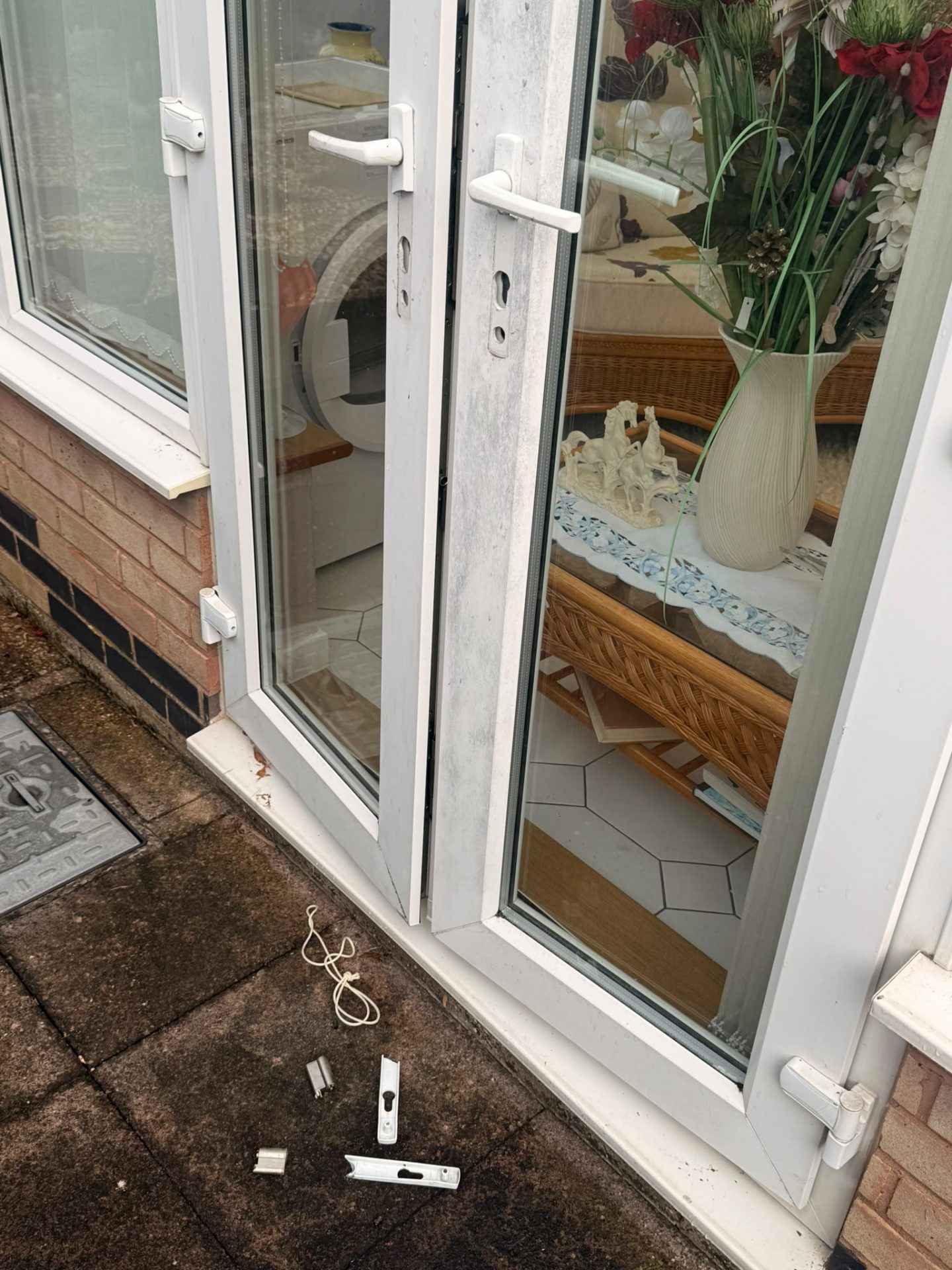 Snapped uncertified euro cylinder on a patio door after a break-in in Nottingham