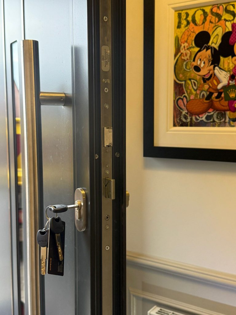 Auto-locking multipoint mechanism on a premium entrance door in Tollerton